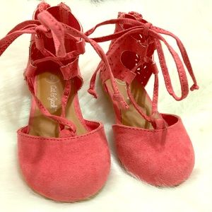 Coral suede flats